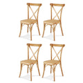 Set of 4 Rattan Dining Chairs with Rubber Wood Frame and X-Shape Support - Natural