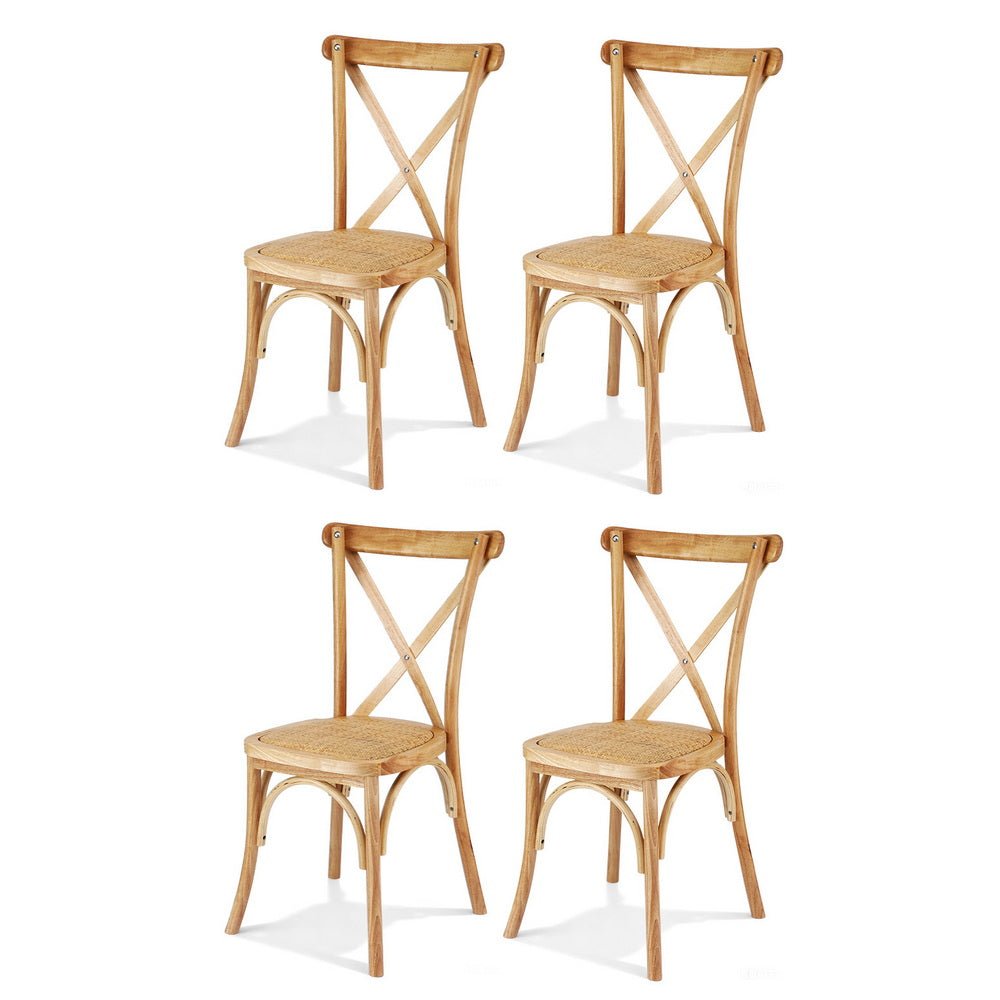 4x Dining Chairs Rattan Wooden Kitchen Accent Chair Cafe Lounge Rubber Wood - Furniture > Dining > Kitchen & Dining Chairs - Rivercity House & Home Co. (ABN 18 642 972 209) - Affordable Modern Furniture Australia
