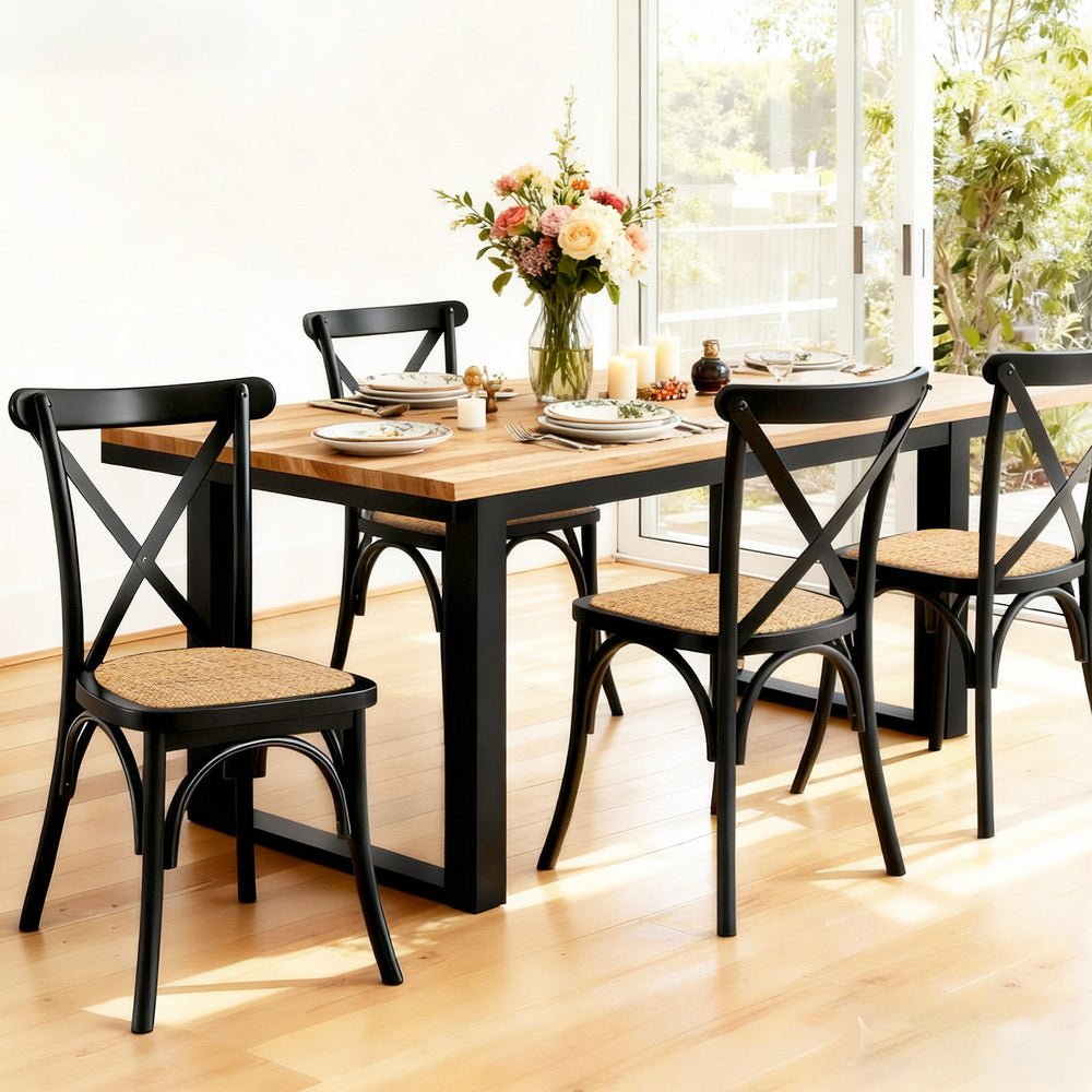 4x Dining Chairs Rattan Wooden Kitchen Accent Chair Cafe Lounge Rubber Wood - Furniture > Dining > Kitchen & Dining Chairs - Rivercity House & Home Co. (ABN 18 642 972 209) - Affordable Modern Furniture Australia