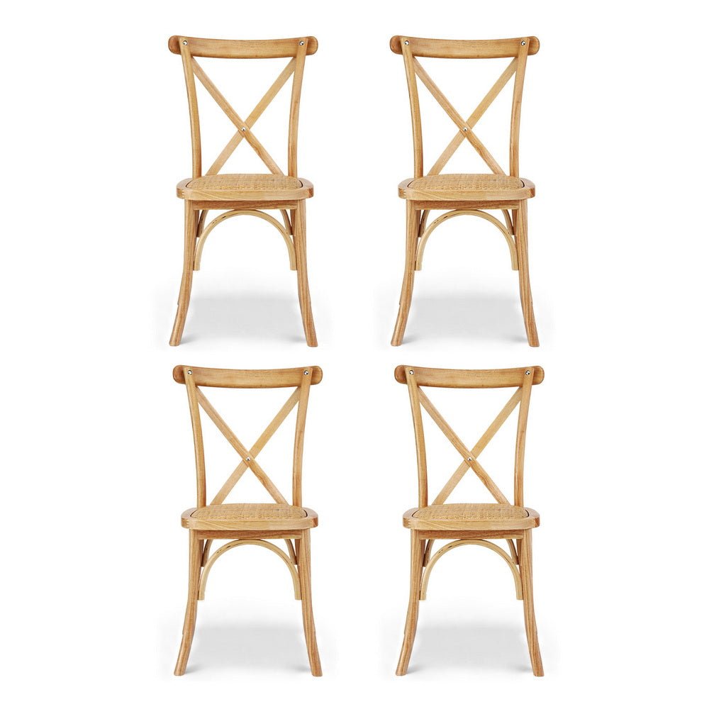 4x Dining Chairs Rattan Wooden Kitchen Accent Chair Cafe Lounge Rubber Wood - Furniture > Dining > Kitchen & Dining Chairs - Rivercity House & Home Co. (ABN 18 642 972 209) - Affordable Modern Furniture Australia
