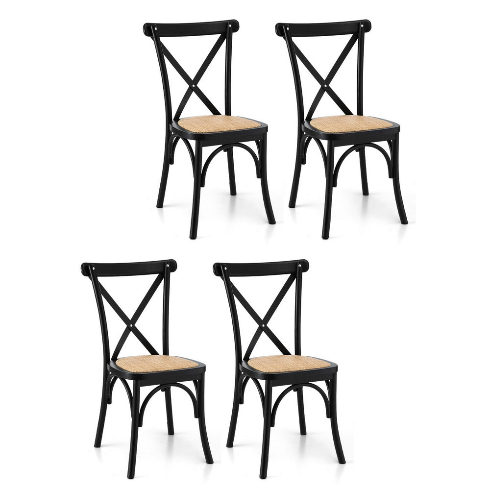 4x Dining Chairs Rattan Wooden Kitchen Accent Chair Cafe Lounge Rubber Wood - Furniture > Dining > Kitchen & Dining Chairs - Rivercity House & Home Co. (ABN 18 642 972 209) - Affordable Modern Furniture Australia