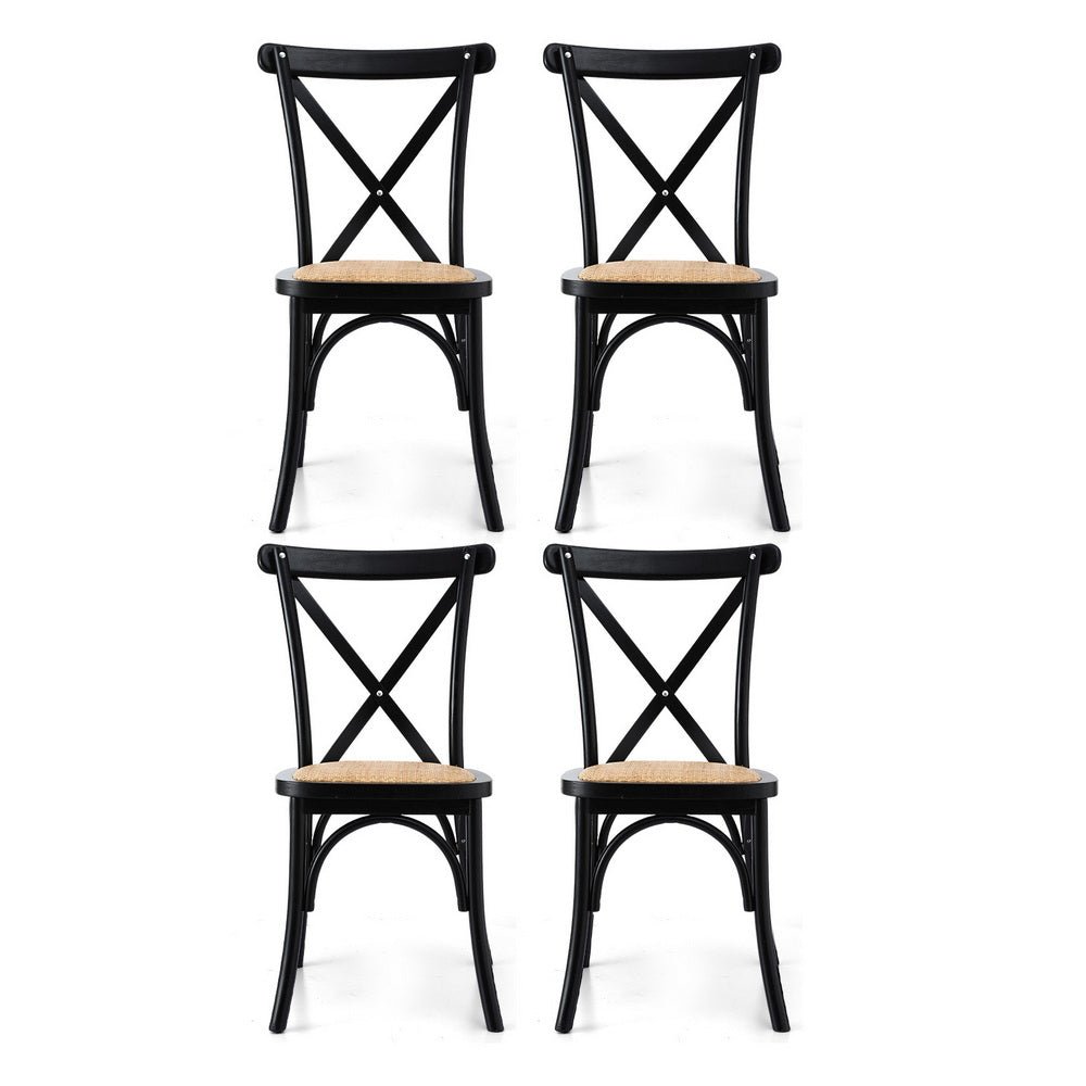 4x Dining Chairs Rattan Wooden Kitchen Accent Chair Cafe Lounge Rubber Wood - Furniture > Dining > Kitchen & Dining Chairs - Rivercity House & Home Co. (ABN 18 642 972 209) - Affordable Modern Furniture Australia