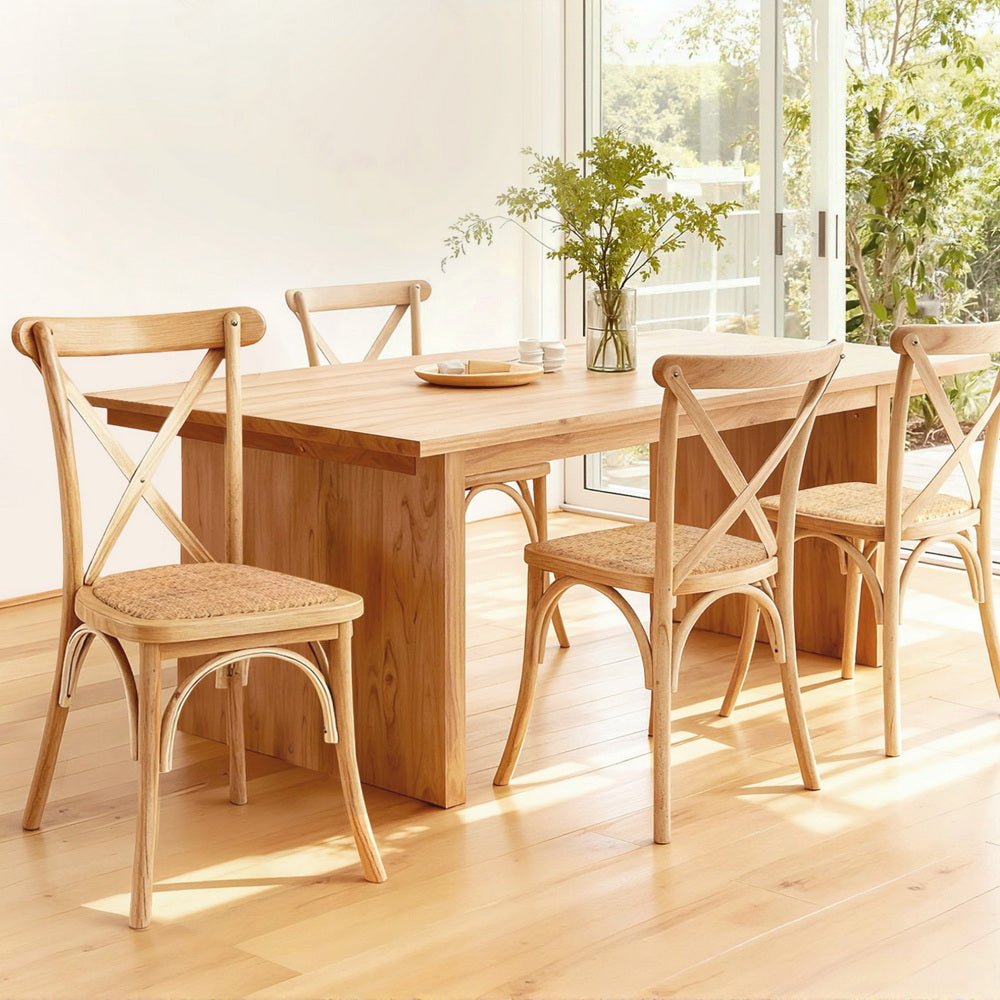 4x Dining Chairs Rattan Wooden Kitchen Accent Chair Cafe Lounge Rubber Wood - Furniture > Dining > Kitchen & Dining Chairs - Rivercity House & Home Co. (ABN 18 642 972 209) - Affordable Modern Furniture Australia