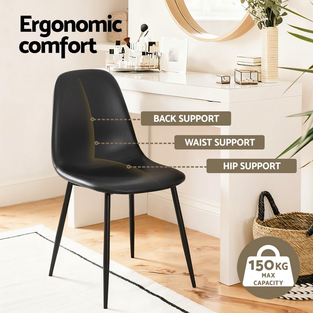 4x Dining Chairs Retro PU Leather Kitchen Lounge Cafe Accent Chair Black - Furniture > Dining > Kitchen & Dining Chairs - Rivercity House & Home Co. (ABN 18 642 972 209) - Affordable Modern Furniture Australia