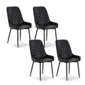 Set of 4 Retro PU Leather Dining Chairs with Metal Legs - Black