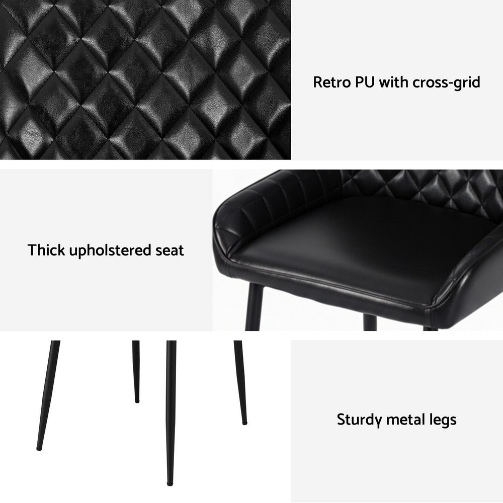 4x Dining Chairs Retro PU Leather Kitchen Lounge Cafe Accent Chair Black - Furniture > Dining > Kitchen & Dining Chairs - Rivercity House & Home Co. (ABN 18 642 972 209) - Affordable Modern Furniture Australia