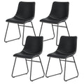 Set of 4 Retro PU Leather Dining Chairs with Metal Sled Legs - Black