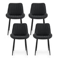 Set of 4 Retro PU Leather Dining Chairs with Metal Legs - Black