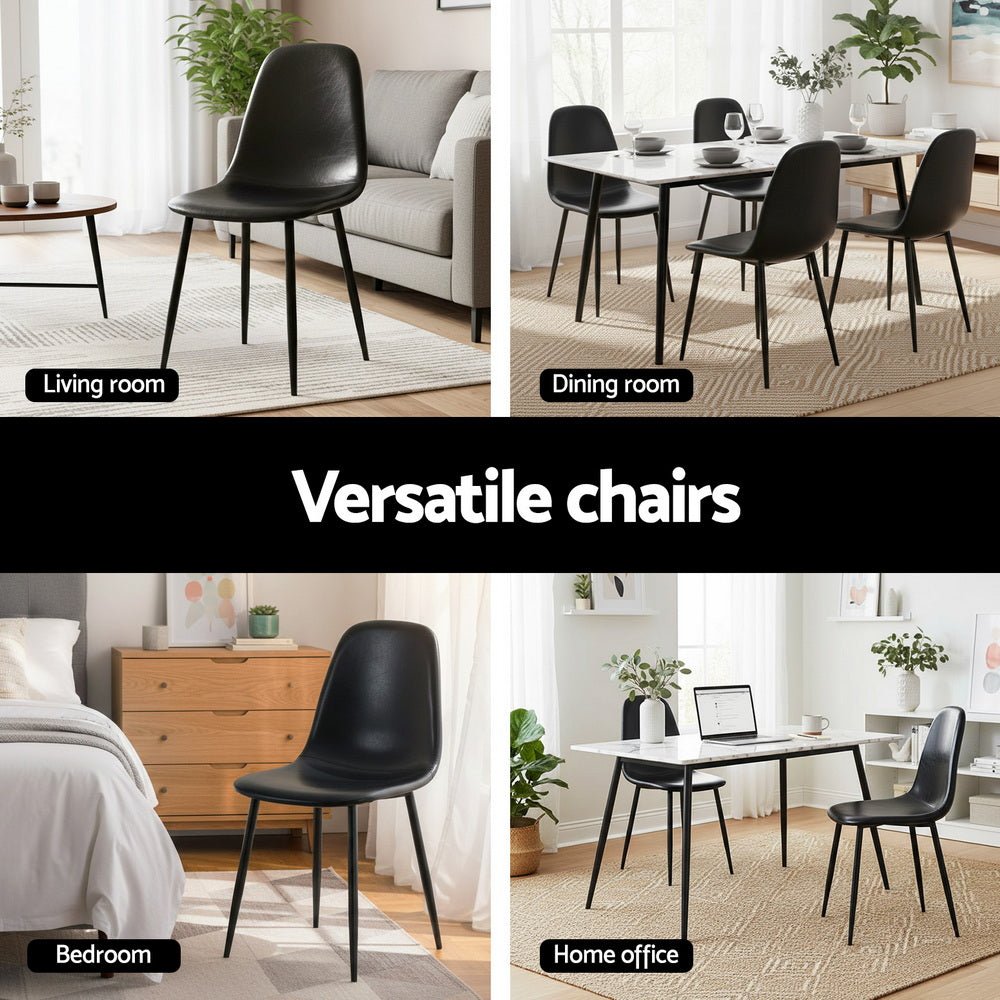4x Dining Chairs Retro PU Leather Kitchen Lounge Cafe Accent Chair Black - Furniture > Dining > Kitchen & Dining Chairs - Rivercity House & Home Co. (ABN 18 642 972 209) - Affordable Modern Furniture Australia