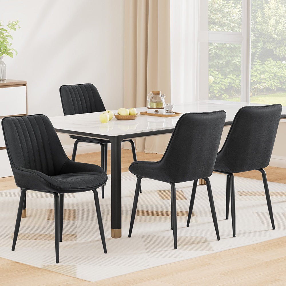 4x Dining Chairs Retro PU Leather Kitchen Lounge Cafe Accent Chair Black - Furniture > Dining > Kitchen & Dining Chairs - Rivercity House & Home Co. (ABN 18 642 972 209) - Affordable Modern Furniture Australia