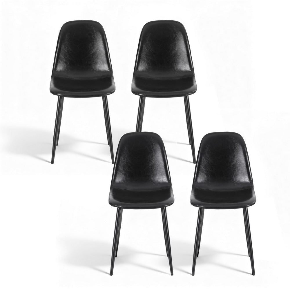 4x Dining Chairs Retro PU Leather Kitchen Lounge Cafe Accent Chair Black - Furniture > Dining > Kitchen & Dining Chairs - Rivercity House & Home Co. (ABN 18 642 972 209) - Affordable Modern Furniture Australia
