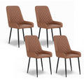 Set of 4 Retro PU Leather Dining Chairs with Metal Legs - Brown