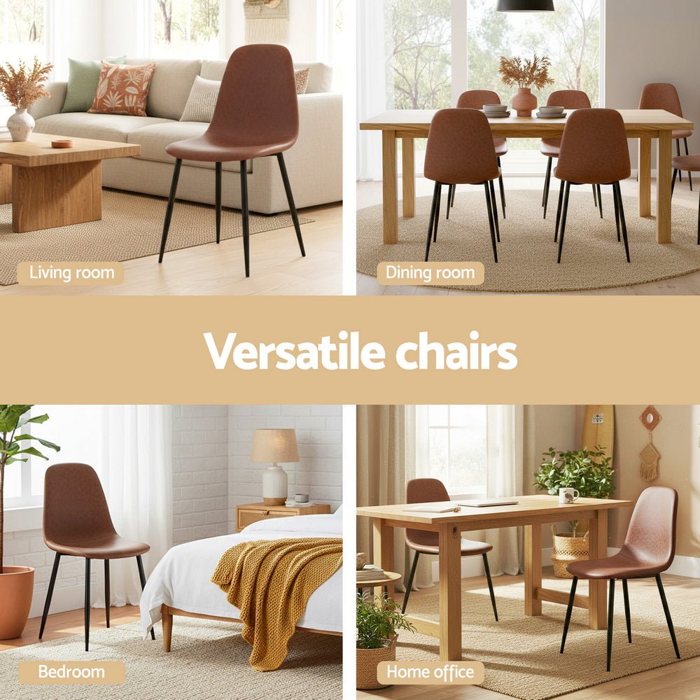 4x Dining Chairs Retro PU Leather Kitchen Lounge Cafe Accent Chair Brown - Furniture > Dining > Kitchen & Dining Chairs - Rivercity House & Home Co. (ABN 18 642 972 209) - Affordable Modern Furniture Australia