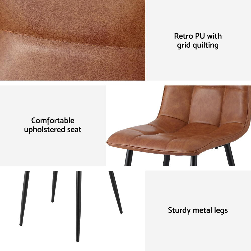 4x Dining Chairs Retro PU Leather Kitchen Lounge Cafe Accent Chair Brown - Furniture > Dining > Kitchen & Dining Chairs - Rivercity House & Home Co. (ABN 18 642 972 209) - Affordable Modern Furniture Australia