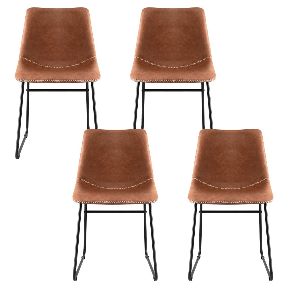4x Dining Chairs Retro PU Leather Kitchen Lounge Cafe Accent Chair Brown - Furniture > Dining > Kitchen & Dining Chairs - Rivercity House & Home Co. (ABN 18 642 972 209) - Affordable Modern Furniture Australia