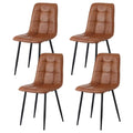 Set of 4 Retro PU Leather Dining Chairs with Metal Legs - Brown