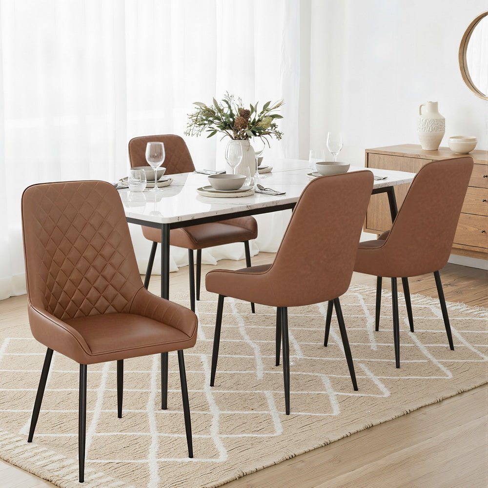 4x Dining Chairs Retro PU Leather Kitchen Lounge Cafe Accent Chair Brown - Furniture > Dining > Kitchen & Dining Chairs - Rivercity House & Home Co. (ABN 18 642 972 209) - Affordable Modern Furniture Australia