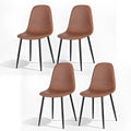 Set of 4 Retro PU Leather Dining Chairs with Metal Legs - Brown