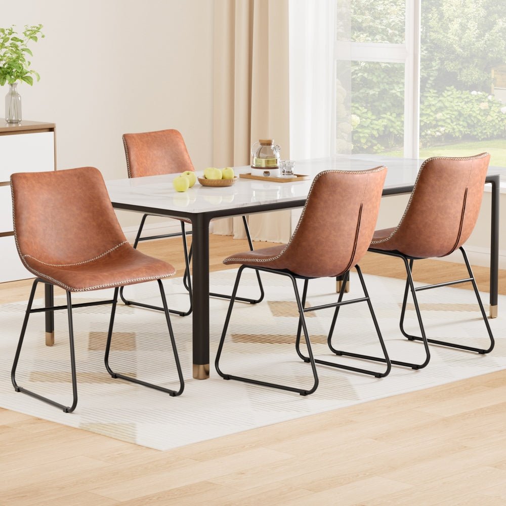 4x Dining Chairs Retro PU Leather Kitchen Lounge Cafe Accent Chair Brown - Furniture > Dining > Kitchen & Dining Chairs - Rivercity House & Home Co. (ABN 18 642 972 209) - Affordable Modern Furniture Australia