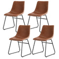 Set of 4 Retro PU Leather Dining Chairs with Metal Sled Legs - Brown