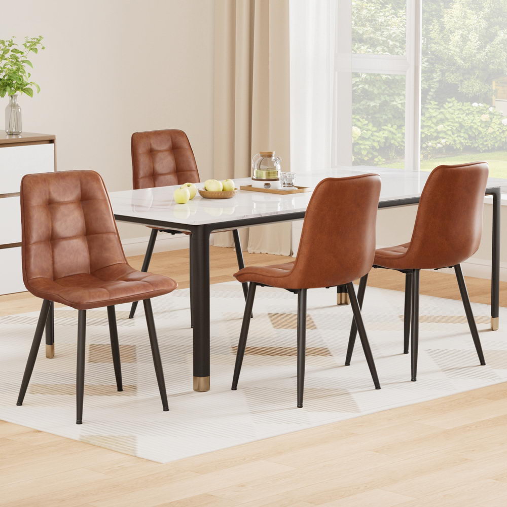 4x Dining Chairs Retro PU Leather Kitchen Lounge Cafe Accent Chair Brown - Furniture > Dining > Kitchen & Dining Chairs - Rivercity House & Home Co. (ABN 18 642 972 209) - Affordable Modern Furniture Australia