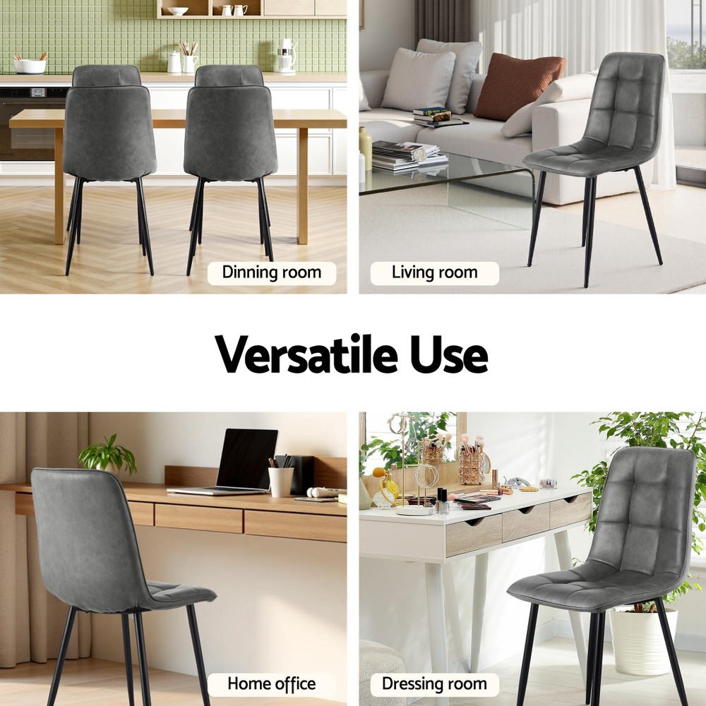 4x Dining Chairs Retro PU Leather Kitchen Lounge Cafe Accent Chair Grey - Furniture > Dining > Kitchen & Dining Chairs - Rivercity House & Home Co. (ABN 18 642 972 209) - Affordable Modern Furniture Australia