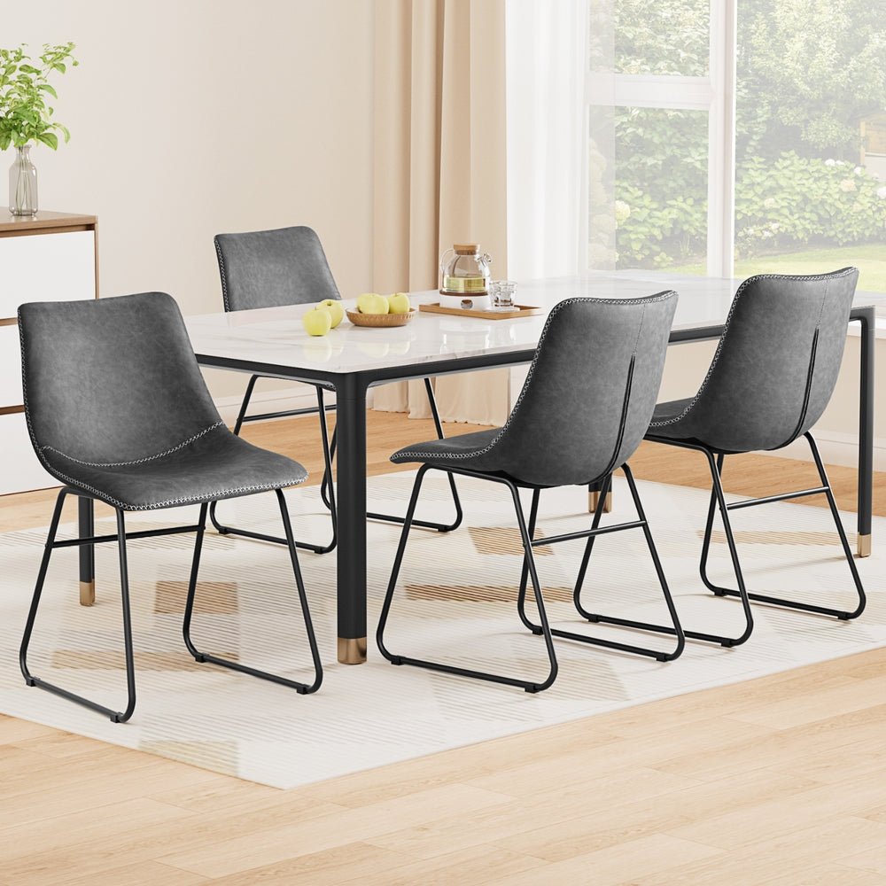 4x Dining Chairs Retro PU Leather Kitchen Lounge Cafe Accent Chair Grey - Furniture > Dining > Kitchen & Dining Chairs - Rivercity House & Home Co. (ABN 18 642 972 209) - Affordable Modern Furniture Australia