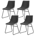 Set of 4 Retro PU Leather Dining Chairs with Metal Sled Legs - Grey