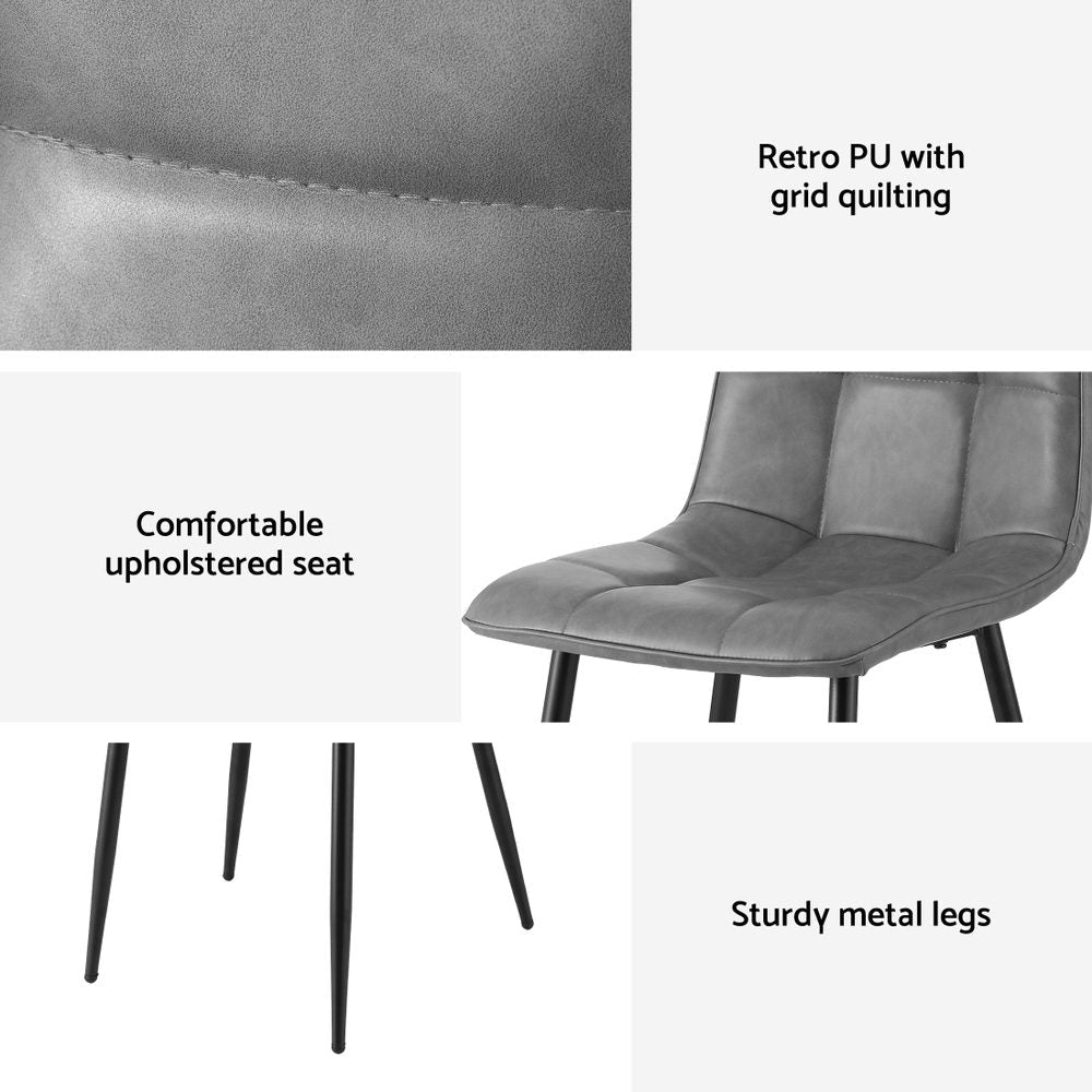 4x Dining Chairs Retro PU Leather Kitchen Lounge Cafe Accent Chair Grey - Furniture > Dining > Kitchen & Dining Chairs - Rivercity House & Home Co. (ABN 18 642 972 209) - Affordable Modern Furniture Australia