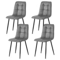 Set of 4 Retro PU Leather Dining Chairs with Metal Legs - Grey