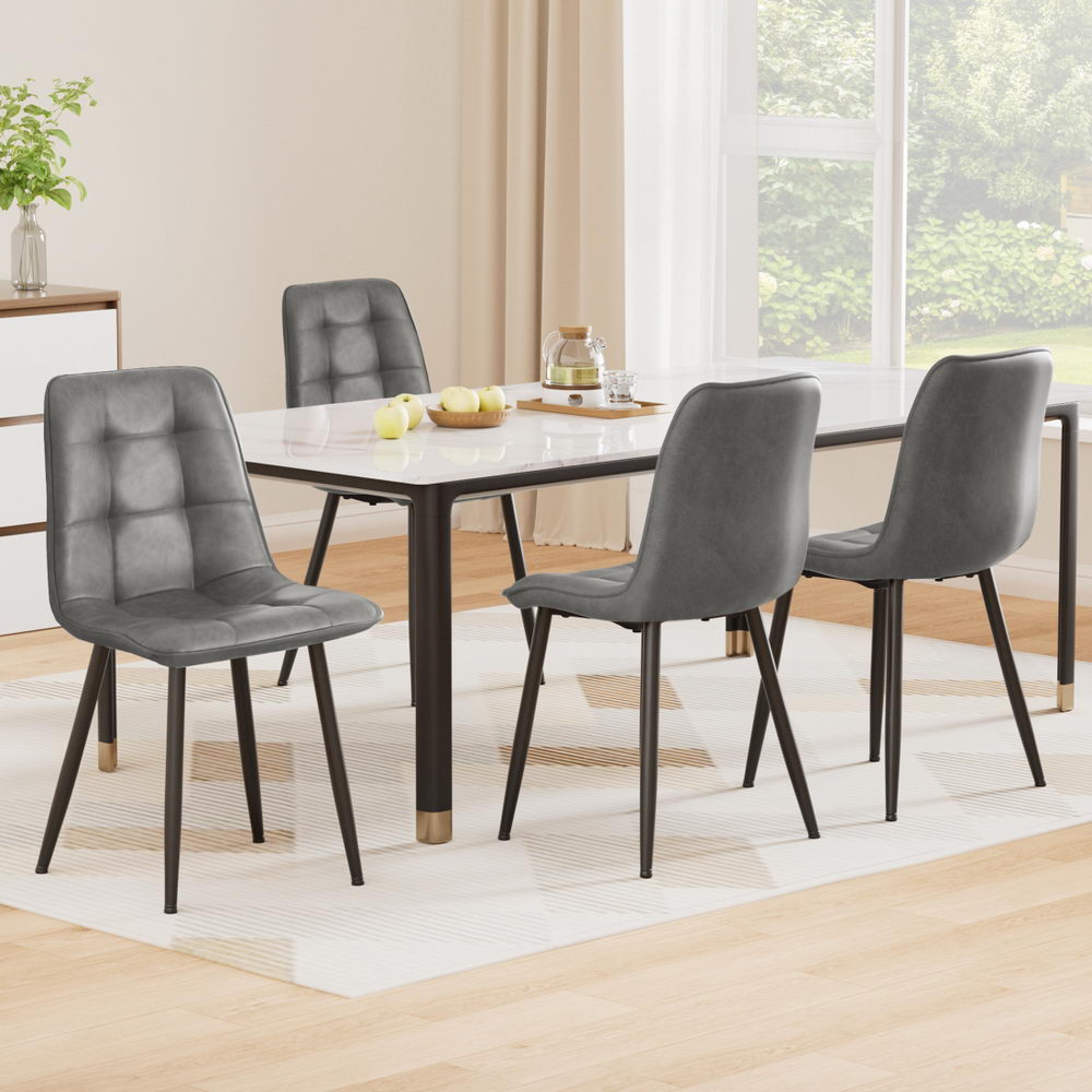4x Dining Chairs Retro PU Leather Kitchen Lounge Cafe Accent Chair Grey - Furniture > Dining > Kitchen & Dining Chairs - Rivercity House & Home Co. (ABN 18 642 972 209) - Affordable Modern Furniture Australia