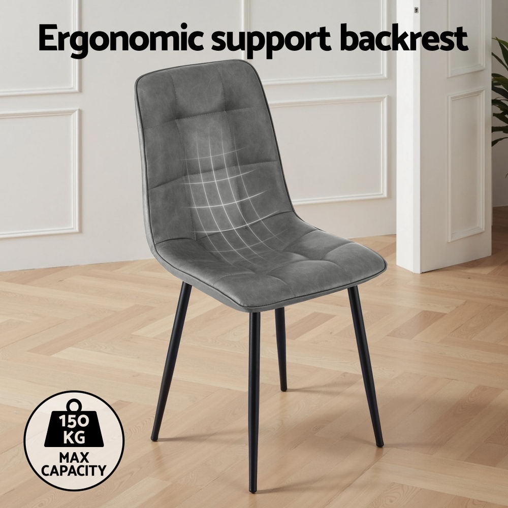 4x Dining Chairs Retro PU Leather Kitchen Lounge Cafe Accent Chair Grey - Furniture > Dining > Kitchen & Dining Chairs - Rivercity House & Home Co. (ABN 18 642 972 209) - Affordable Modern Furniture Australia