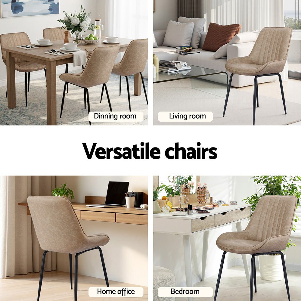 4x Dining Chairs Retro PU Leather Kitchen Lounge Cafe Accent Chair Khaki - Furniture > Dining > Kitchen & Dining Chairs - Rivercity House & Home Co. (ABN 18 642 972 209) - Affordable Modern Furniture Australia