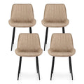 Set of 4 Retro PU Leather Dining Chairs with Metal Legs - Khaki