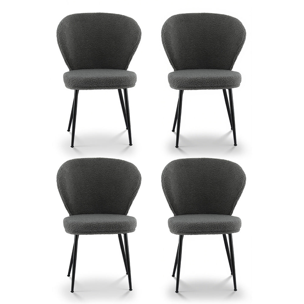 4x Dining Chairs Sherpa Boucle Wing Back Grey - Furniture > Dining > Kitchen & Dining Chairs - Rivercity House & Home Co. (ABN 18 642 972 209) - Affordable Modern Furniture Australia