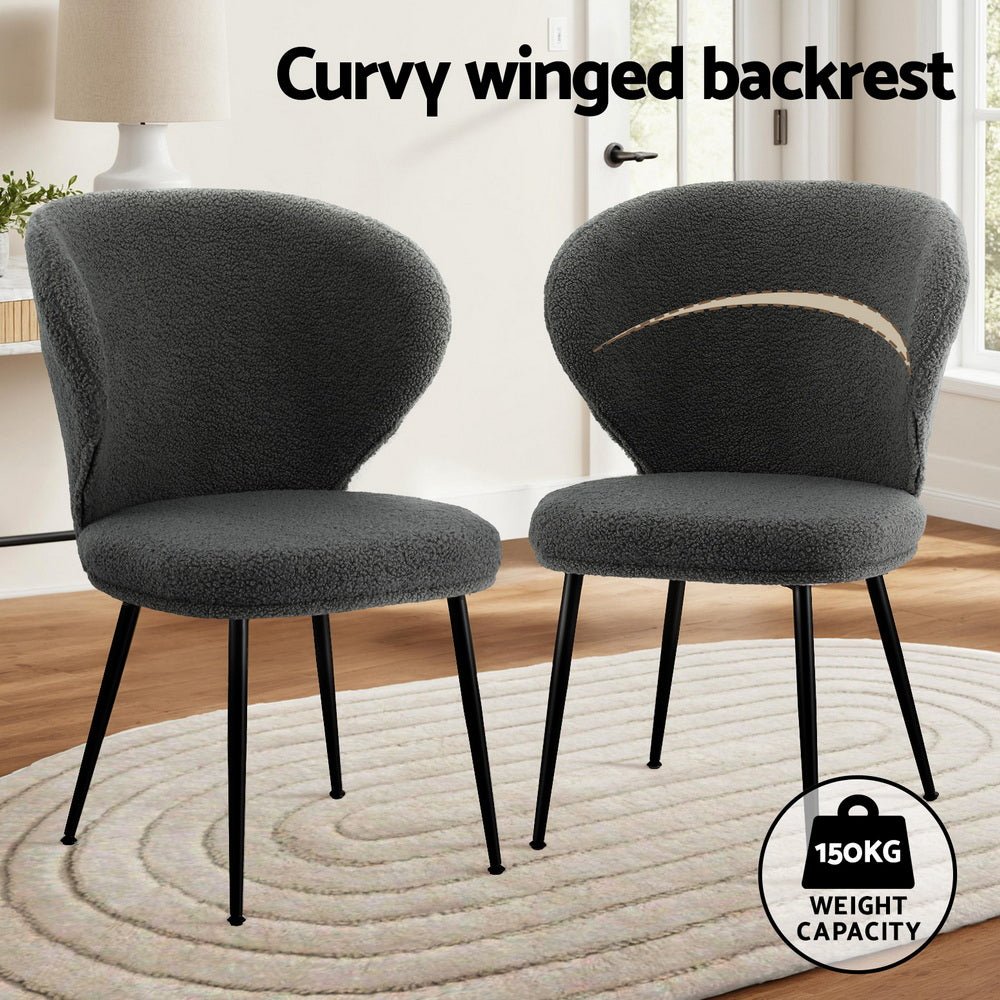4x Dining Chairs Sherpa Boucle Wing Back Grey - Furniture > Dining > Kitchen & Dining Chairs - Rivercity House & Home Co. (ABN 18 642 972 209) - Affordable Modern Furniture Australia