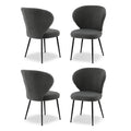 Set of 4 Sherpa Boucle Wing Back Dining Chairs - Grey