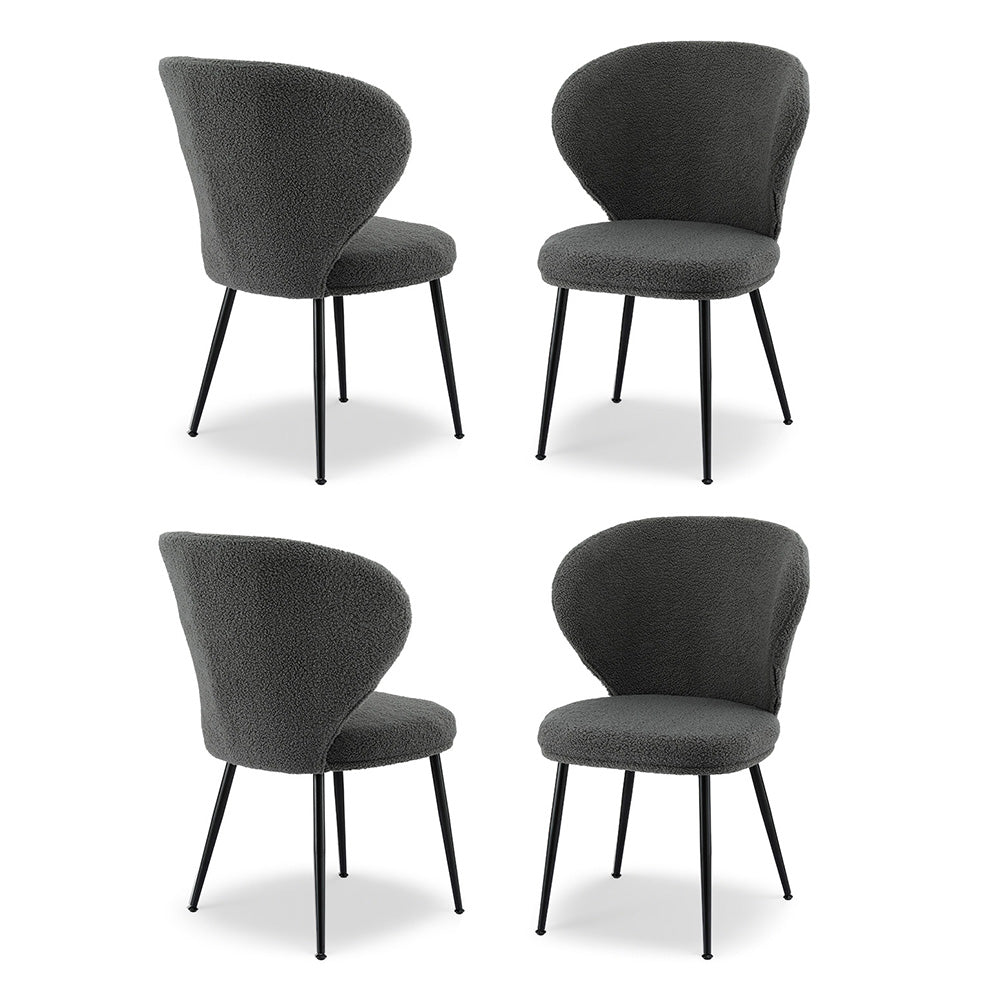 4x Dining Chairs Sherpa Boucle Wing Back Grey - Furniture > Dining > Kitchen & Dining Chairs - Rivercity House & Home Co. (ABN 18 642 972 209) - Affordable Modern Furniture Australia