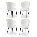 Set of 4 Sherpa Boucle Wing Back Dining Chairs - White