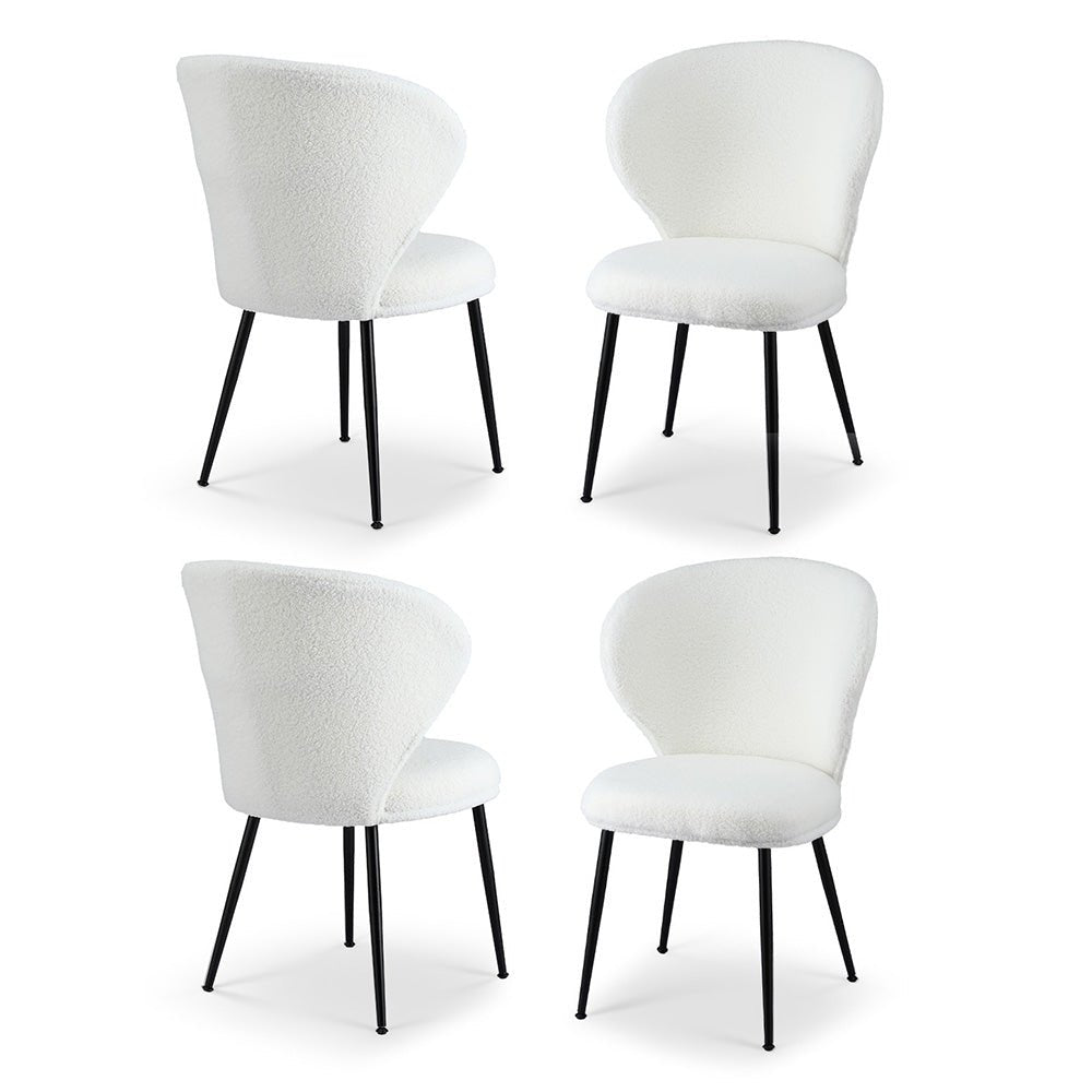 4x Dining Chairs Sherpa Boucle Wing Back White - Furniture > Dining > Kitchen & Dining Chairs - Rivercity House & Home Co. (ABN 18 642 972 209) - Affordable Modern Furniture Australia