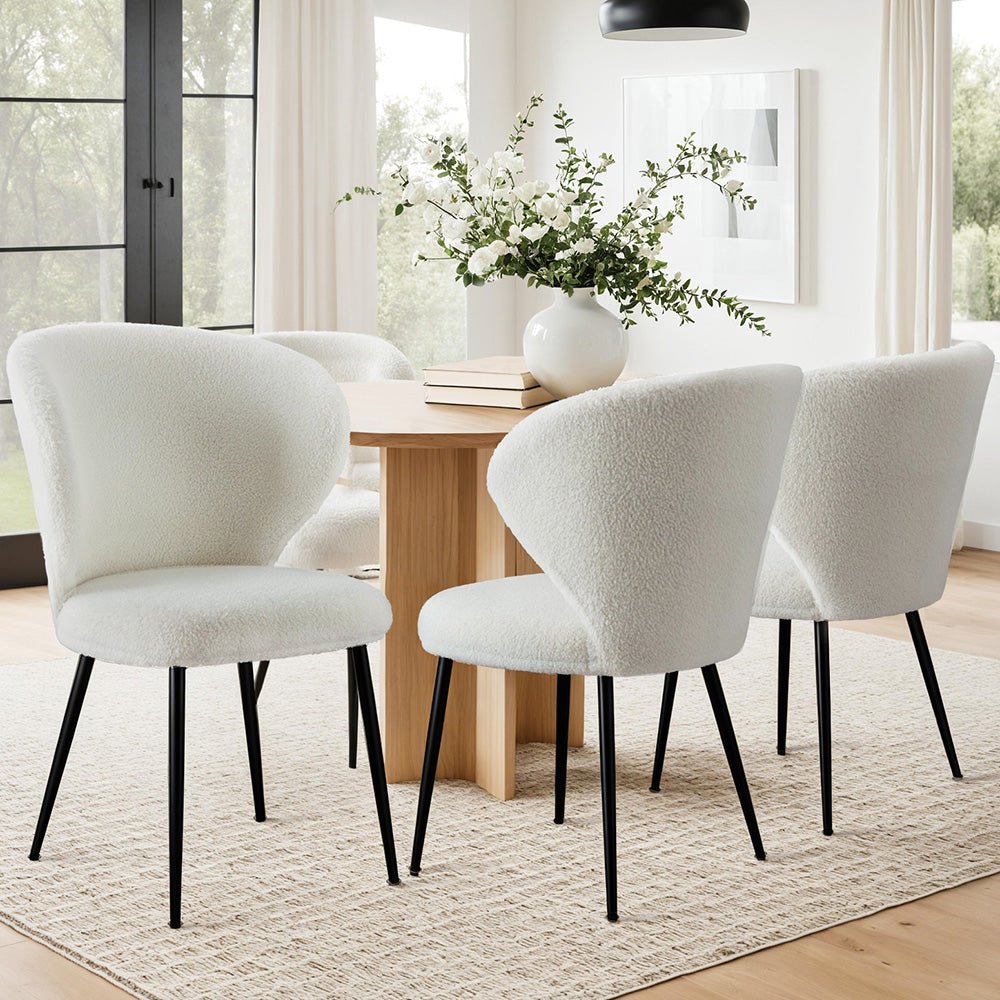 4x Dining Chairs Sherpa Boucle Wing Back White - Furniture > Dining > Kitchen & Dining Chairs - Rivercity House & Home Co. (ABN 18 642 972 209) - Affordable Modern Furniture Australia