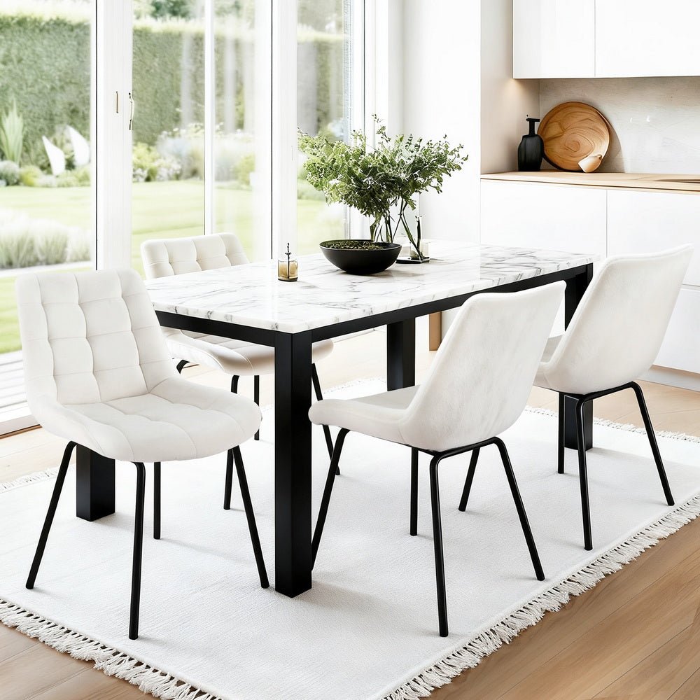 4x Dining Chairs Velvet Tufted Kitchen Lounge Cafe Accent Chair Beige - Furniture > Dining > Kitchen & Dining Chairs - Rivercity House & Home Co. (ABN 18 642 972 209) - Affordable Modern Furniture Australia