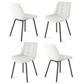 Set of 4 Velvet Tufted Dining Lounge Accent Chairs with Metal Legs - Beige