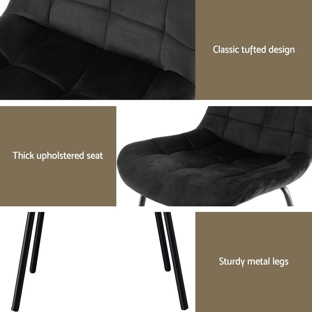 4x Dining Chairs Velvet Tufted Kitchen Lounge Cafe Accent Chair Black - Furniture > Dining > Kitchen & Dining Chairs - Rivercity House & Home Co. (ABN 18 642 972 209) - Affordable Modern Furniture Australia