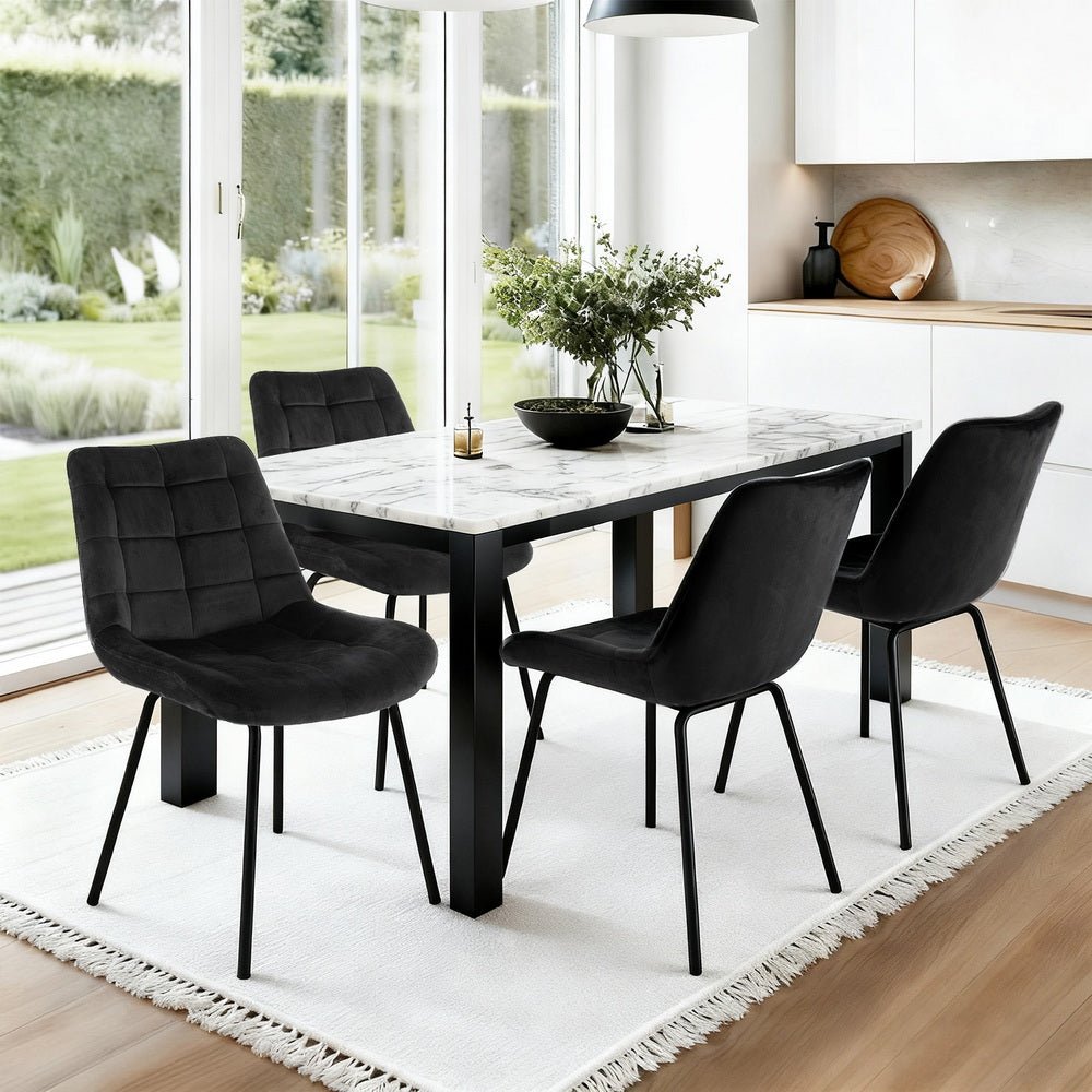 4x Dining Chairs Velvet Tufted Kitchen Lounge Cafe Accent Chair Black - Furniture > Dining > Kitchen & Dining Chairs - Rivercity House & Home Co. (ABN 18 642 972 209) - Affordable Modern Furniture Australia