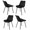 Set of 4 Velvet Tufted Dining Lounge Accent Chairs with Metal Legs - Black