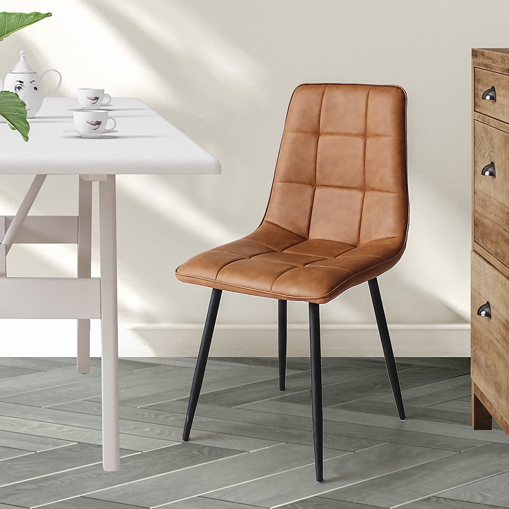 4x Dining Chairs with PU Leather and Steel Legs - Brown - Rivercity House & Home Co. (ABN 18 642 972 209) - Affordable Modern Furniture Australia