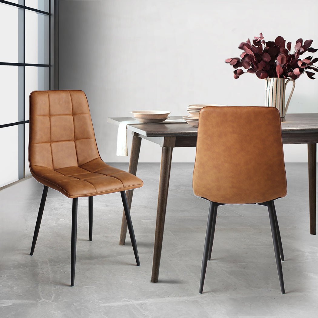 4x Dining Chairs with PU Leather and Steel Legs - Brown - Rivercity House & Home Co. (ABN 18 642 972 209) - Affordable Modern Furniture Australia