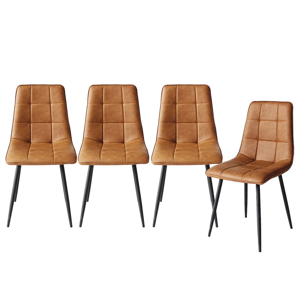 4x Dining Chairs with PU Leather and Steel Legs - Brown - Rivercity House & Home Co. (ABN 18 642 972 209) - Affordable Modern Furniture Australia