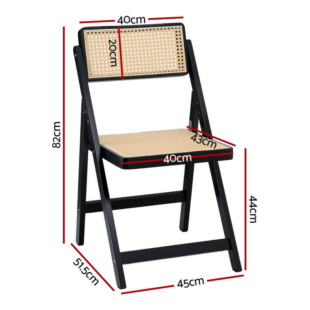 4x Dining Chairs Wooden Rattan Foldable Black - Furniture > Dining > Kitchen & Dining Chairs - Rivercity House & Home Co. (ABN 18 642 972 209) - Affordable Modern Furniture Australia
